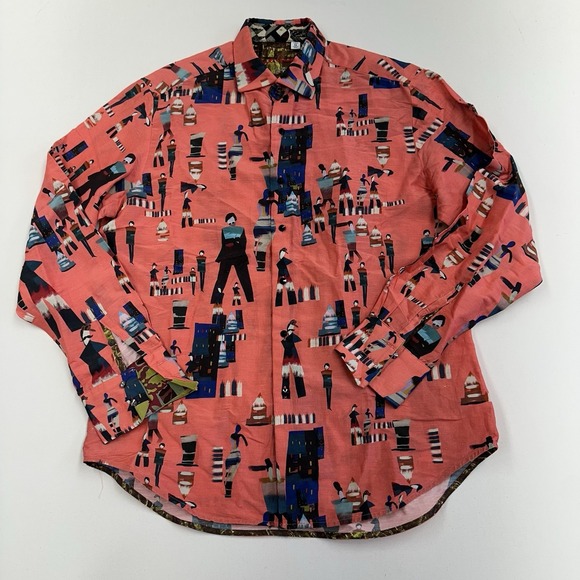 Robert Graham Limited Edition Button Up Shirt Men Medium Linen Silk Blend Red